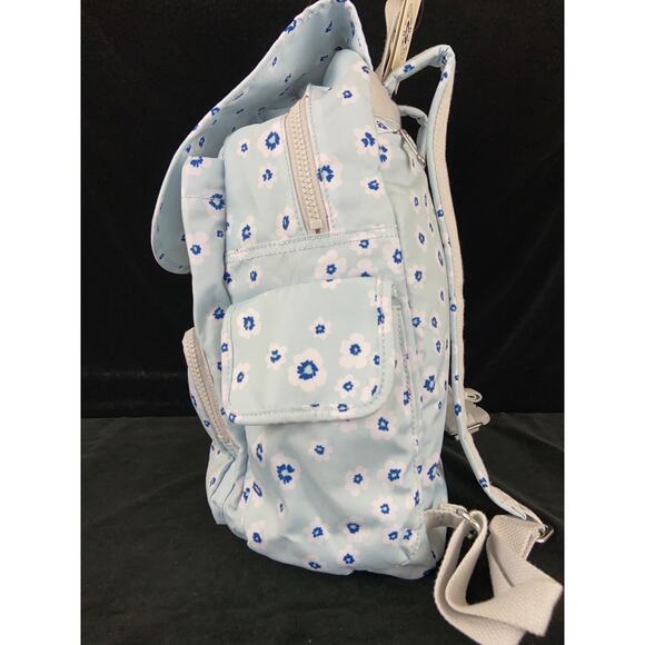Kipling Blue floral Backpack school book bag Blue/White/Gray New - Picture 9 of 10